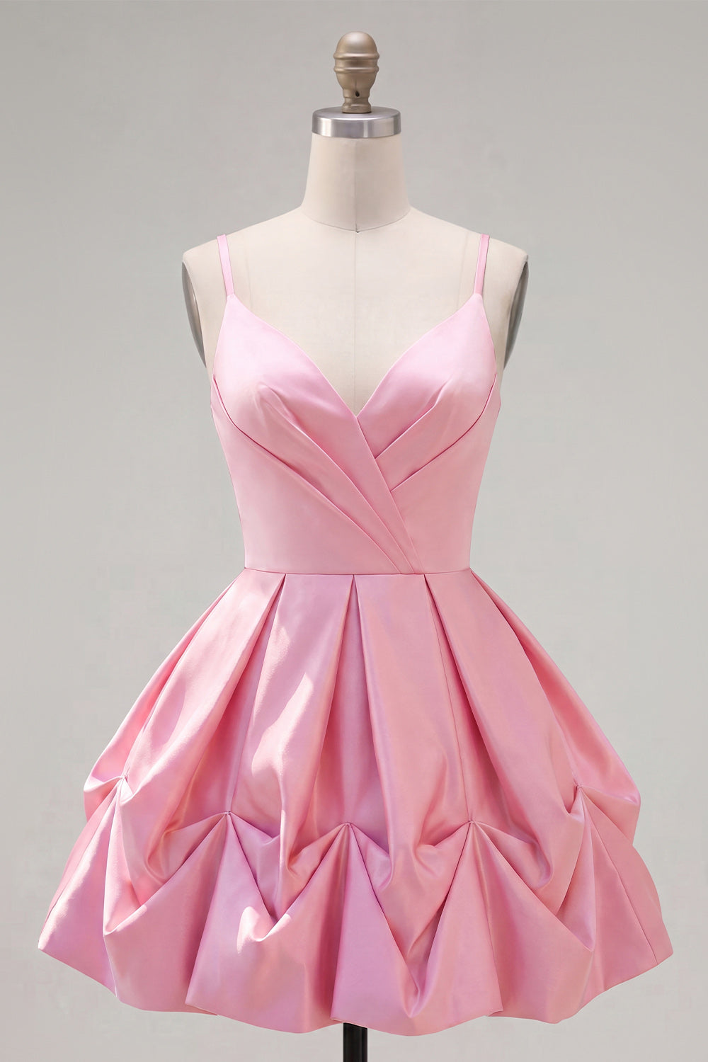 Pink Short Spaghetti Straps A Line Ruched Homecoming Dress
