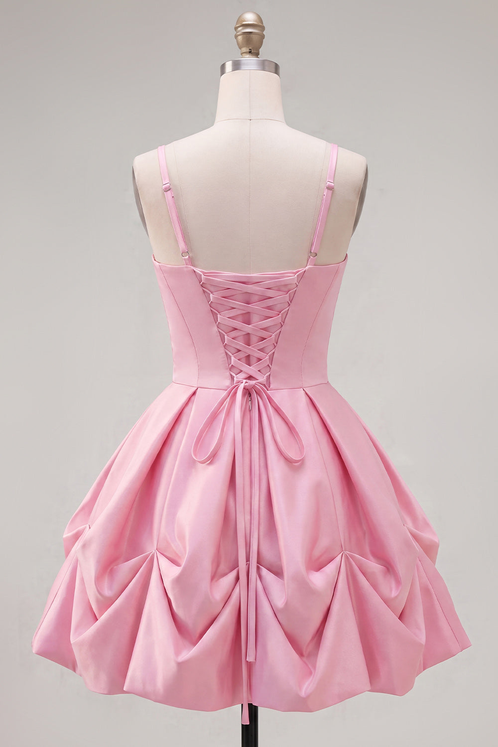 Pink Short Spaghetti Straps A Line Ruched Homecoming Dress