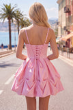 Pink Short Spaghetti Straps A Line Ruched Homecoming Dress