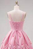 Pink Short Spaghetti Straps A Line Ruched Homecoming Dress