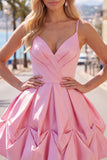 Pink Short Spaghetti Straps A Line Ruched Homecoming Dress