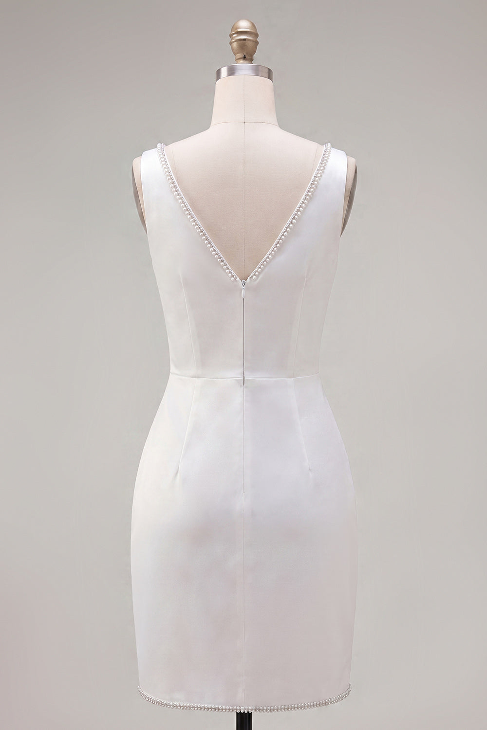 White Beaded Tight Short Ruched V-Neck Homecoming Dress