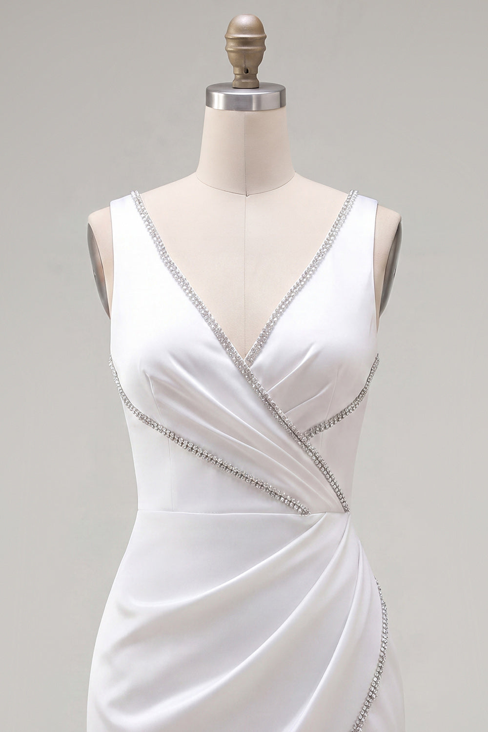 White Beaded Tight Short Ruched V-Neck Homecoming Dress