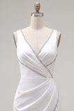 White Beaded Tight Short Ruched V-Neck Homecoming Dress