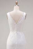 White Beaded Tight Short Ruched V-Neck Homecoming Dress