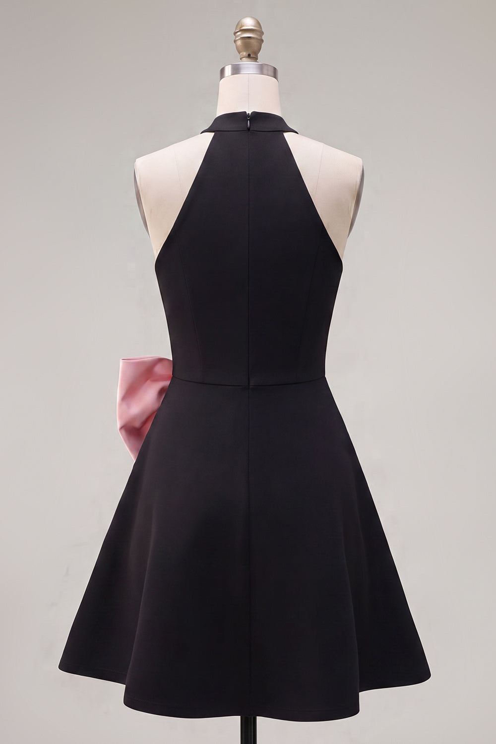 Black Pink A Line Short High Neck Homecoming Dress with Bow