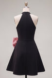 Black Pink A Line Short High Neck Homecoming Dress with Bow