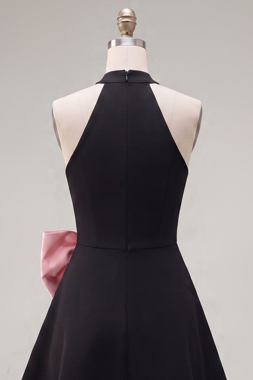 Black Pink A Line Short High Neck Homecoming Dress with Bow