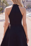 Black Pink A Line Short High Neck Homecoming Dress with Bow