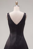 Black Pink A Line Short V-Neck Homecoming Dress with Beading