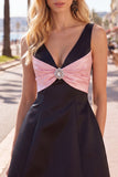 Black Pink A Line Short V-Neck Homecoming Dress with Beading