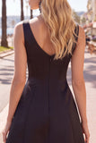 Black Pink A Line Short V-Neck Homecoming Dress with Beading