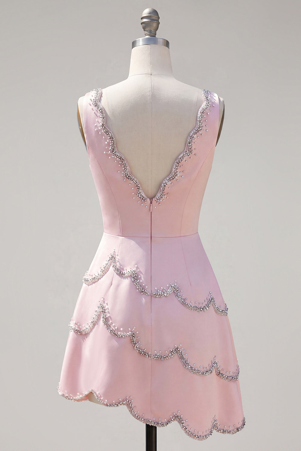 Sparkly Pink Tight Short V-Neck Homecoming Dress with Beading