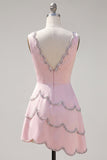 Sparkly Pink Tight Short V-Neck Homecoming Dress with Beading