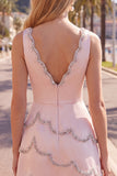 Sparkly Pink Tight Short V-Neck Homecoming Dress with Beading