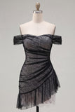 Black Tight Short Ruched Homecoming Dress with Ruffles