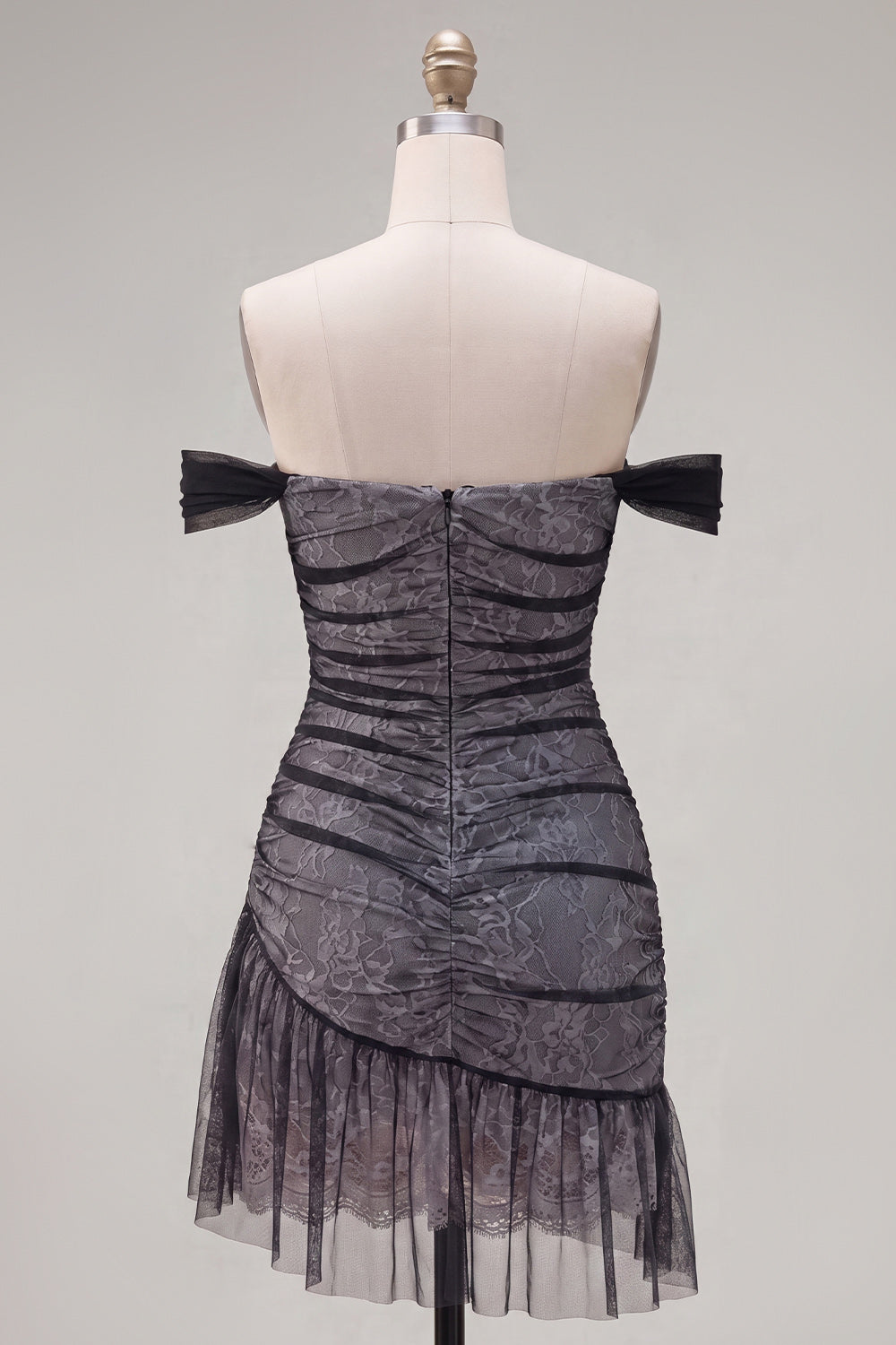 Black Tight Short Ruched Homecoming Dress with Ruffles