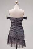 Black Tight Short Ruched Homecoming Dress with Ruffles