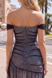 Black Tight Short Ruched Homecoming Dress with Ruffles