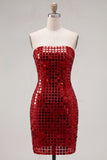 Sparkly Golden Tight Short Beaded Strapless Homecoming Dress