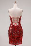 Sparkly Golden Tight Short Beaded Strapless Homecoming Dress
