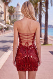 Sparkly Golden Tight Short Beaded Strapless Homecoming Dress