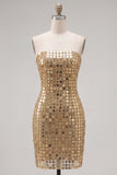Sparkly Golden Tight Short Beaded Strapless Homecoming Dress