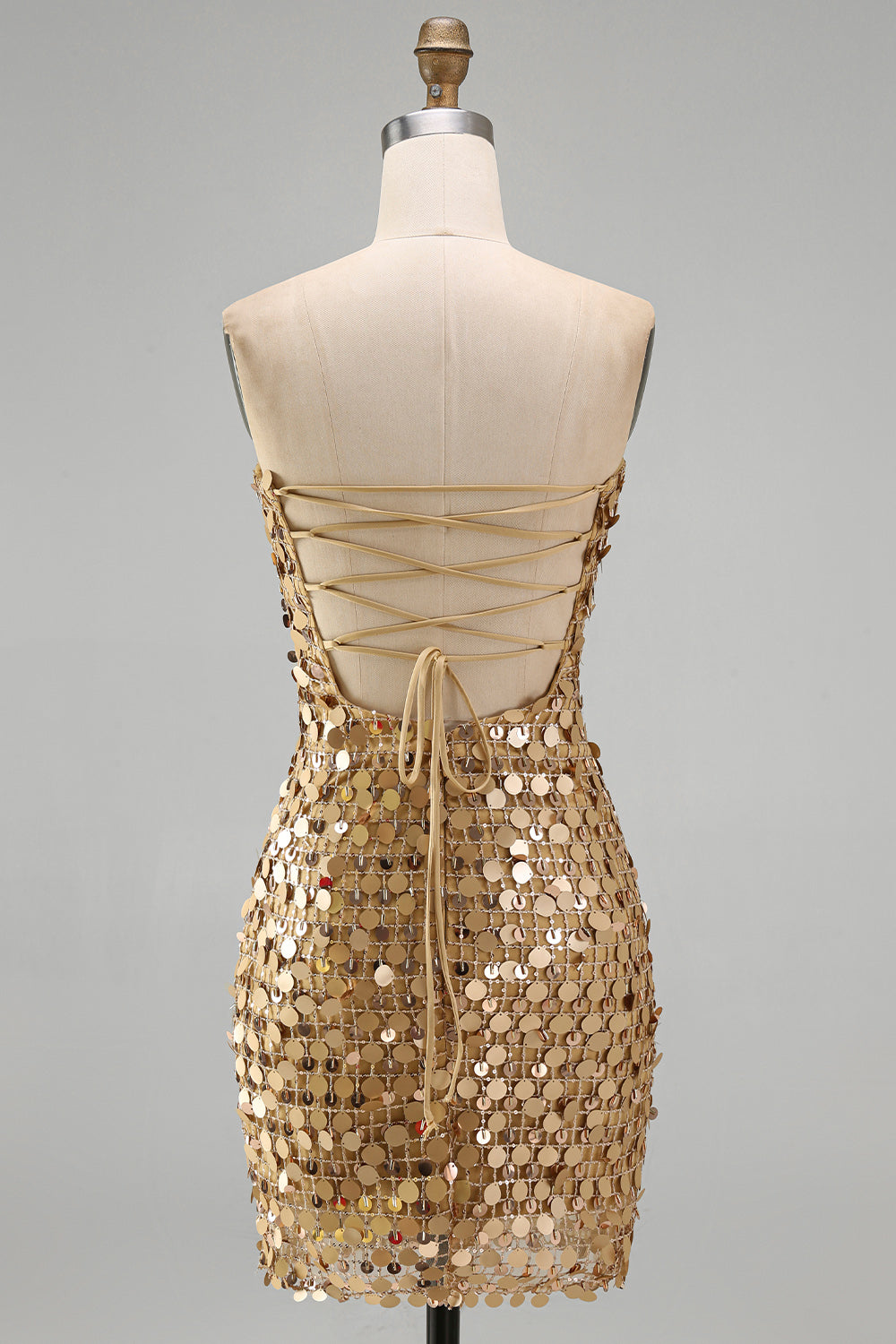 Sparkly Golden Tight Short Beaded Strapless Homecoming Dress