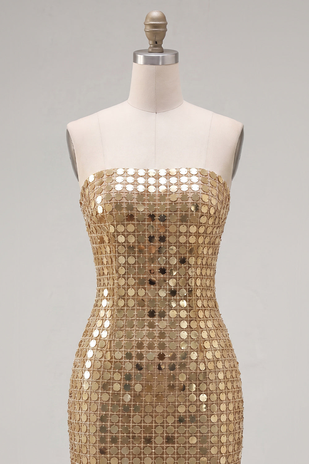 Sparkly Golden Tight Short Beaded Strapless Homecoming Dress