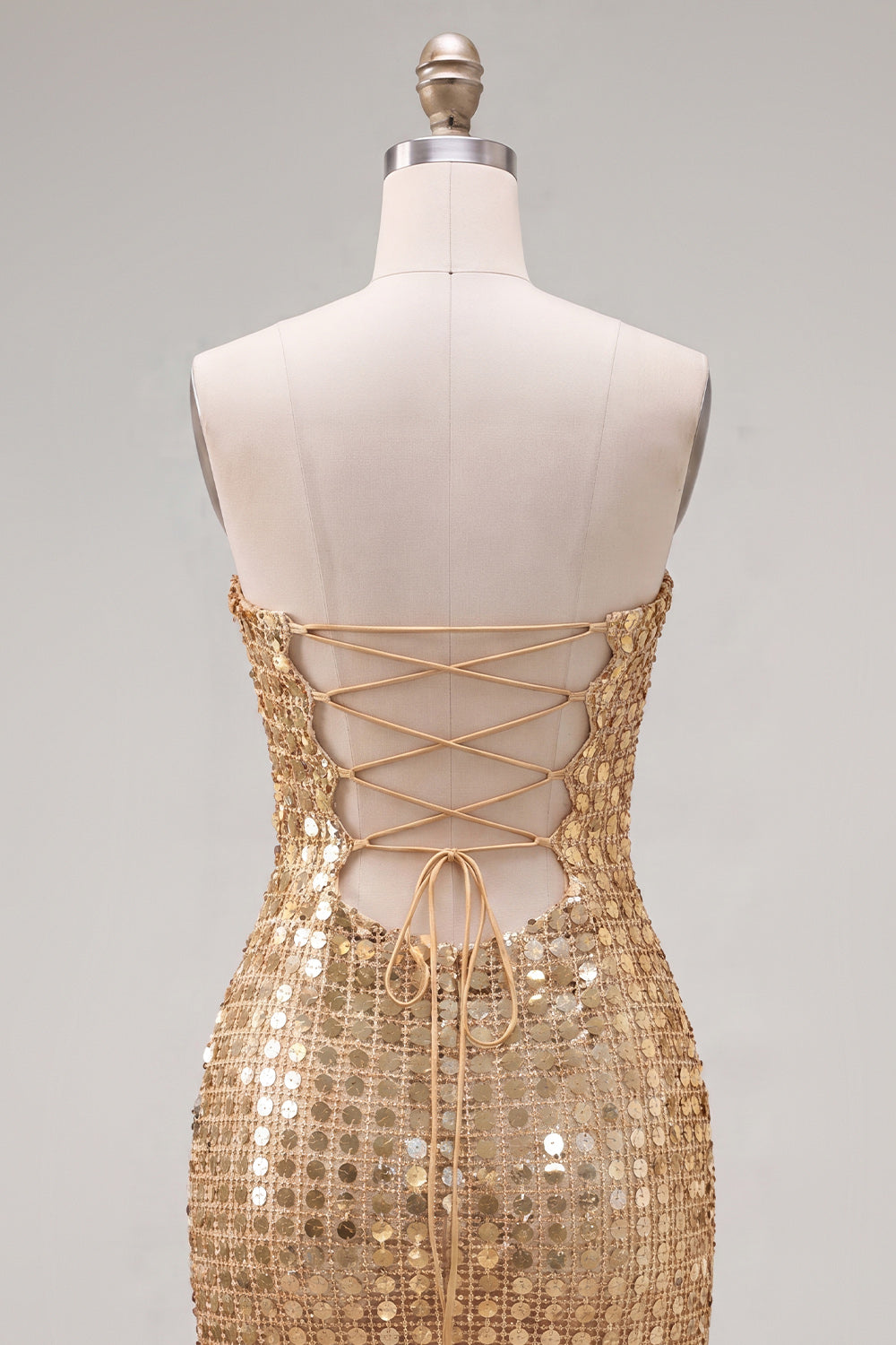 Sparkly Golden Tight Short Beaded Strapless Homecoming Dress