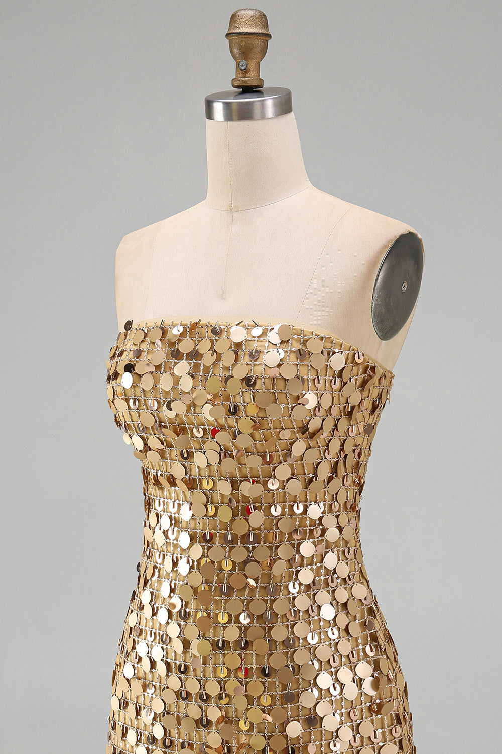 Sparkly Golden Tight Short Beaded Strapless Homecoming Dress