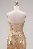 Sparkly Golden Tight Short Beaded Strapless Homecoming Dress
