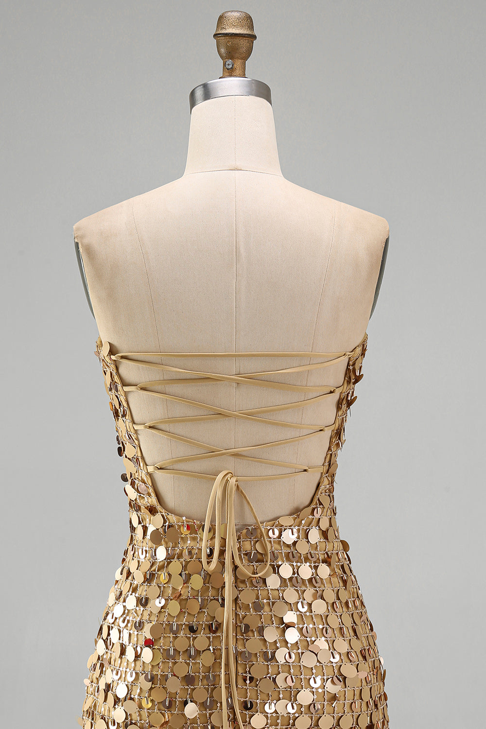 Sparkly Golden Tight Short Beaded Strapless Homecoming Dress
