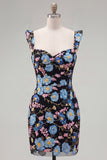 Sparkly Yellow Floral Tight Short Beaded Homecoming Dress