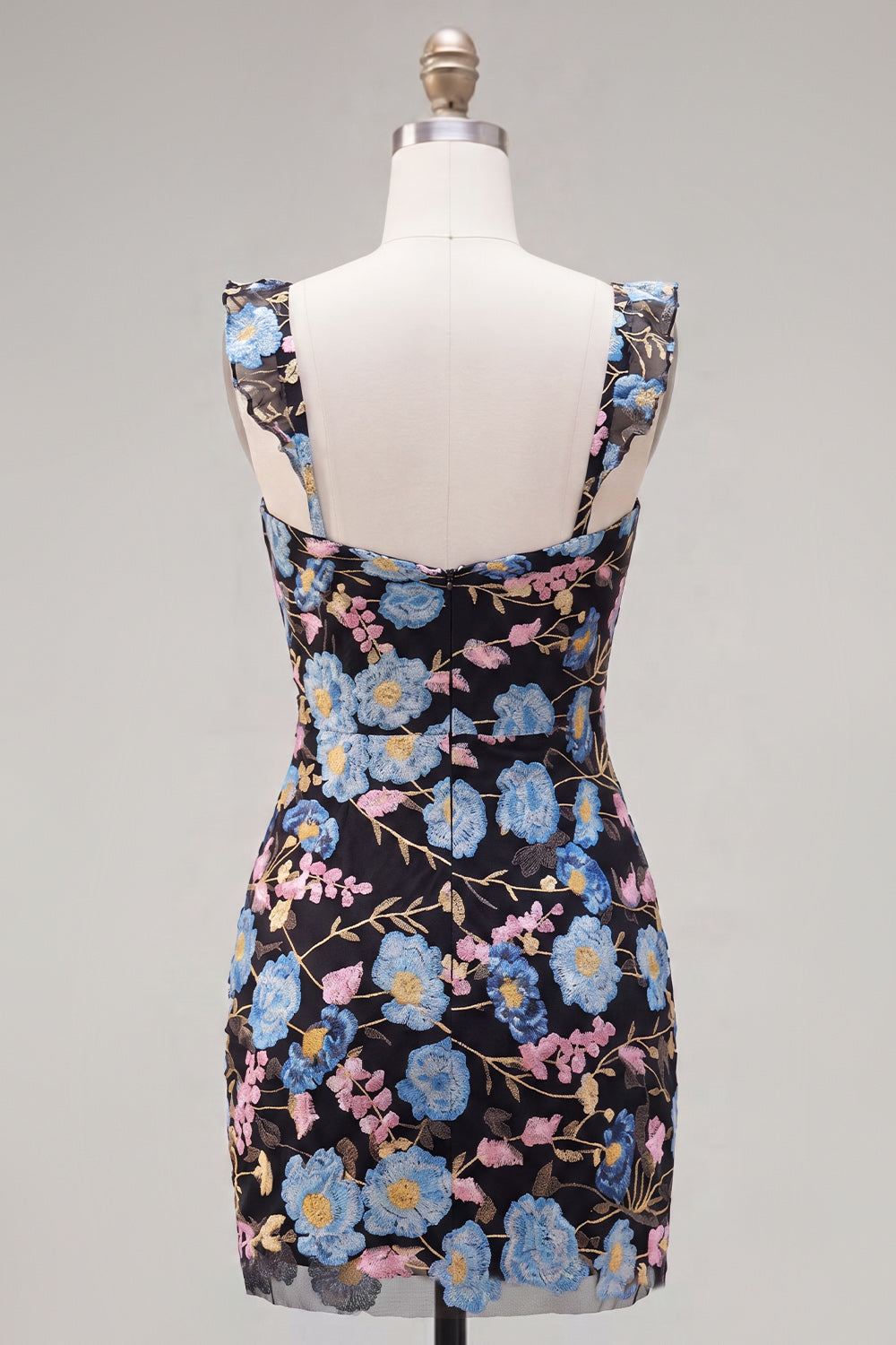 Sparkly Yellow Floral Tight Short Beaded Homecoming Dress
