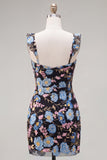 Sparkly Yellow Floral Tight Short Beaded Homecoming Dress