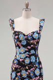 Sparkly Yellow Floral Tight Short Beaded Homecoming Dress