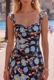 Sparkly Yellow Floral Tight Short Beaded Homecoming Dress