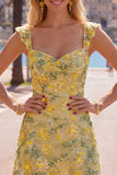 Sparkly Yellow Floral Tight Short Beaded Homecoming Dress