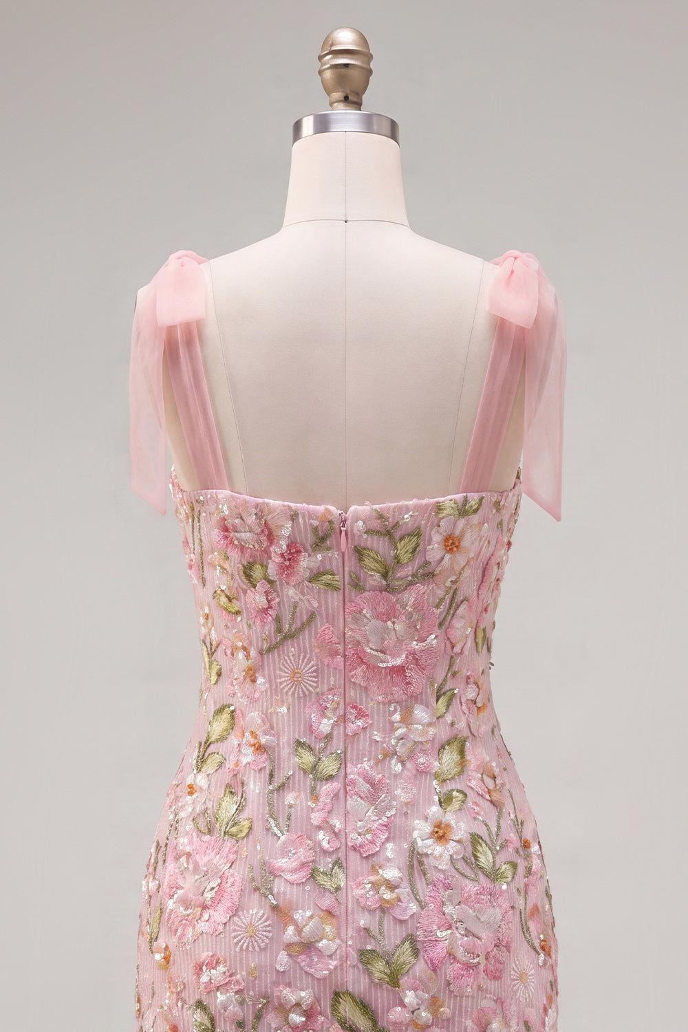 Tight Short Beaded Sparkly Pink Floral Homecoming Dress with Bows