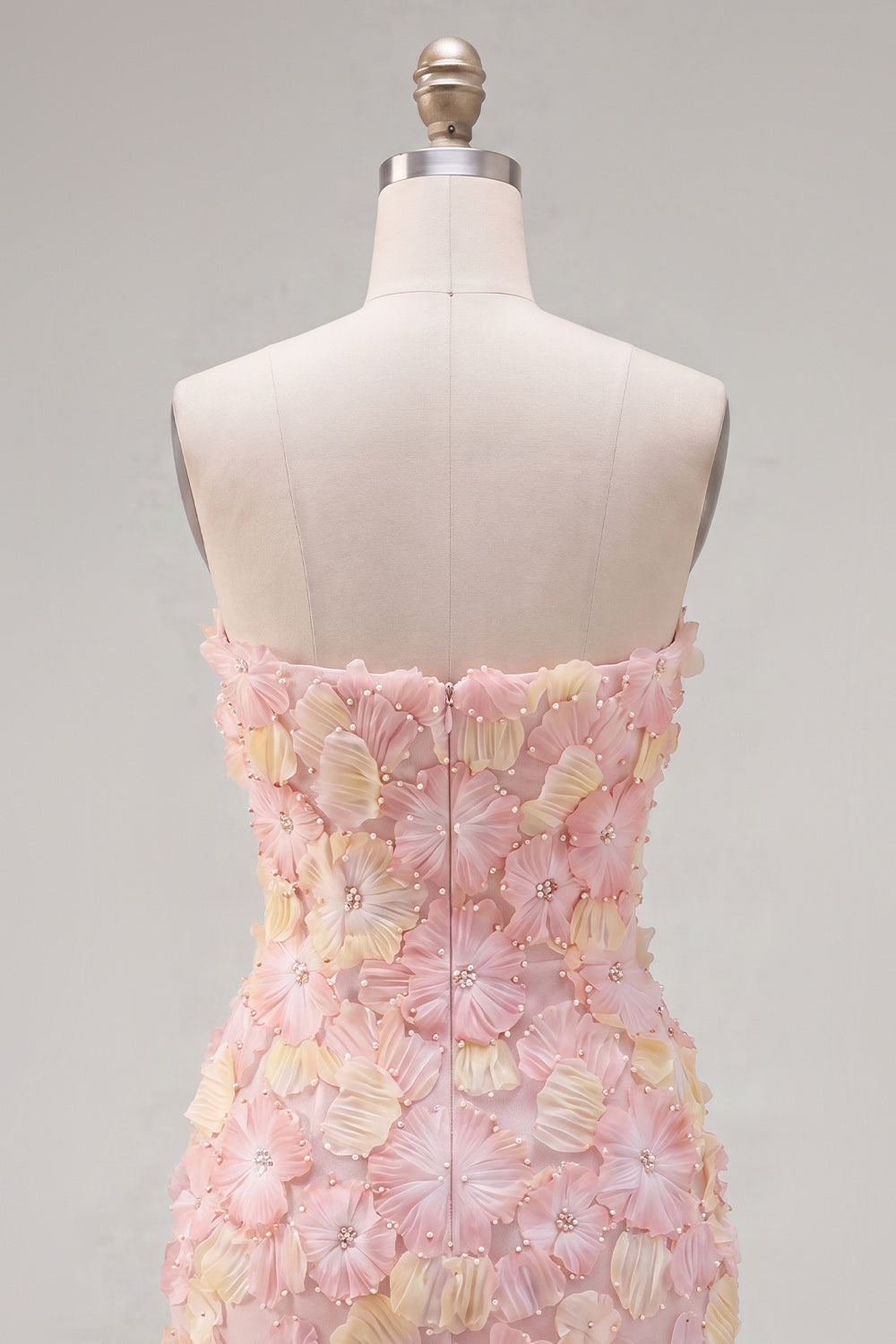 Sparkly Pink Floral Tight Short Strapless Beaded Homecoming Dress