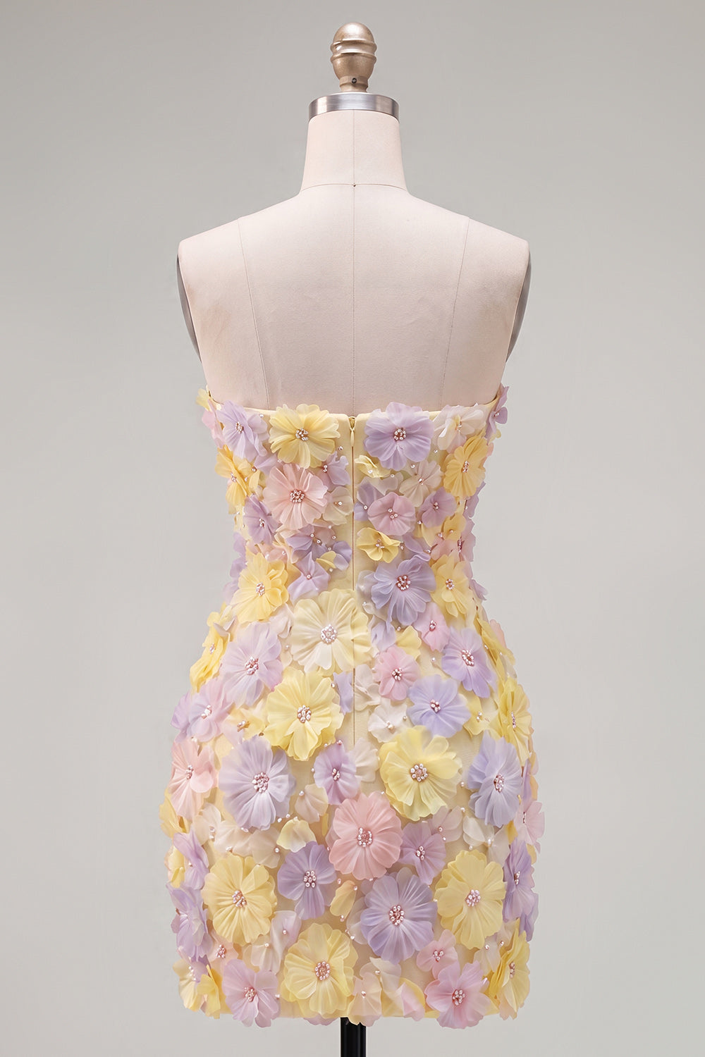 Sparkly Pink Floral Tight Short Strapless Beaded Homecoming Dress