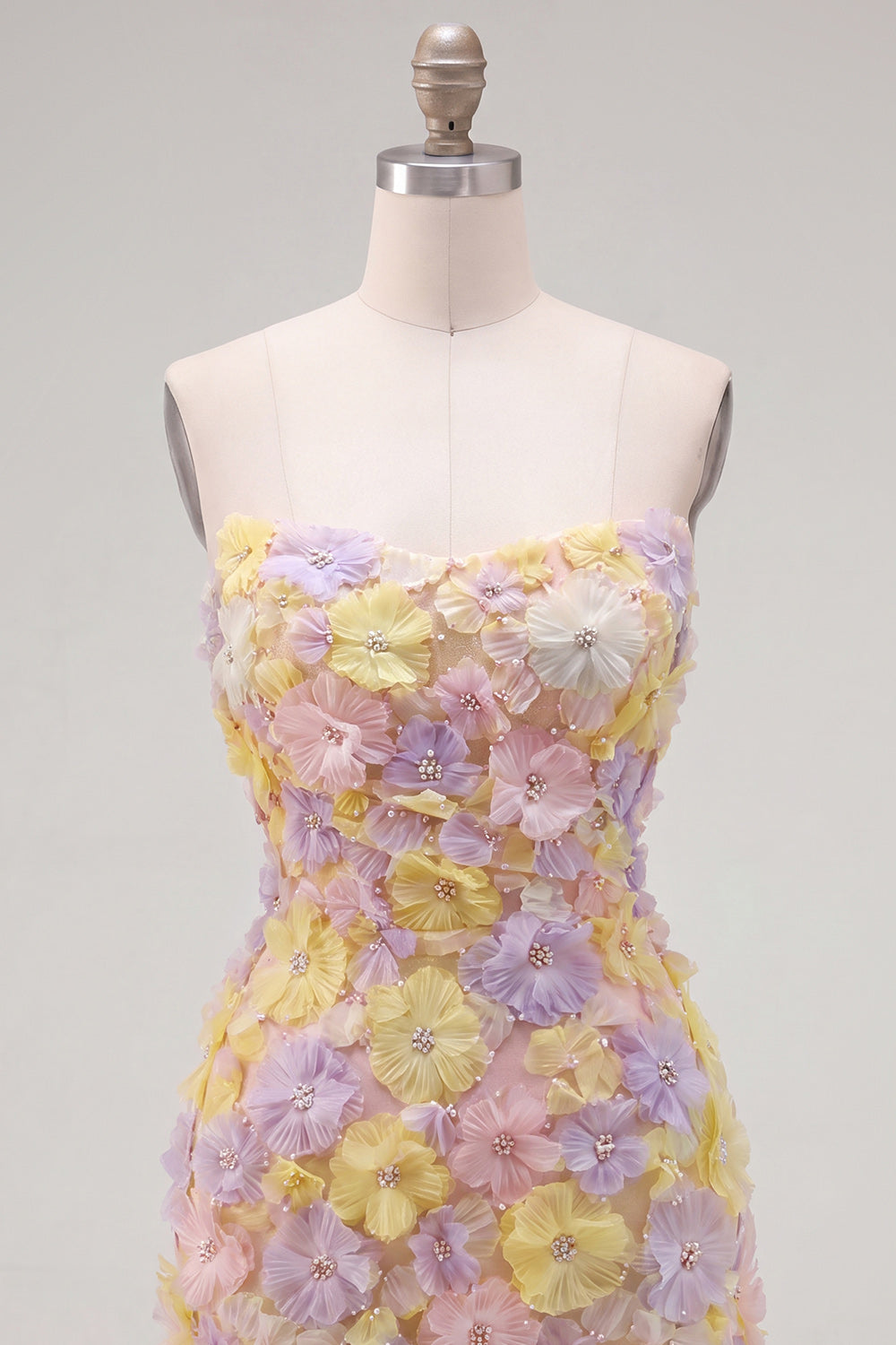 Sparkly Pink Floral Tight Short Strapless Beaded Homecoming Dress