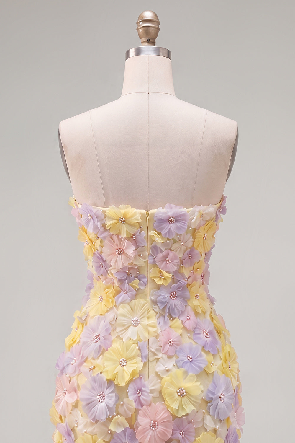 Sparkly Pink Floral Tight Short Strapless Beaded Homecoming Dress