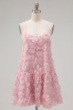 Sparkly Blue Floral A Line Short Spaghetti Straps Beaded Homecoming Dress
