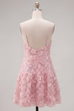 Sparkly Blue Floral A Line Short Spaghetti Straps Beaded Homecoming Dress