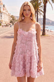 Sparkly Blue Floral A Line Short Spaghetti Straps Beaded Homecoming Dress
