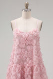 Sparkly Blue Floral A Line Short Spaghetti Straps Beaded Homecoming Dress
