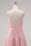 Sparkly Blue Floral A Line Short Spaghetti Straps Beaded Homecoming Dress