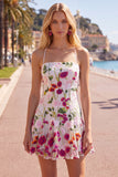 Pink Red Flower Short Spaghetti Straps A Line Homecoming Dress